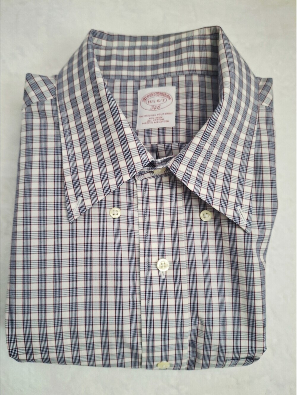 Brooks Brothers Gingham Check Navy/Red Long Sleeve Dress Shirt Men's 16 1/2